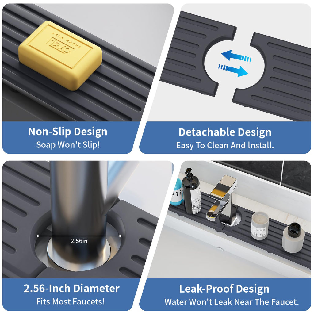 Faucet Mat for Kitchen Sink, Water Absorbent Kitchen Faucet Mat, Durable Sink Splash Guard with Raised Feet, Diatomite Fast Drying Kitchen Sink Faucet Mat, Bathroom Stone Drying Tray for Counter