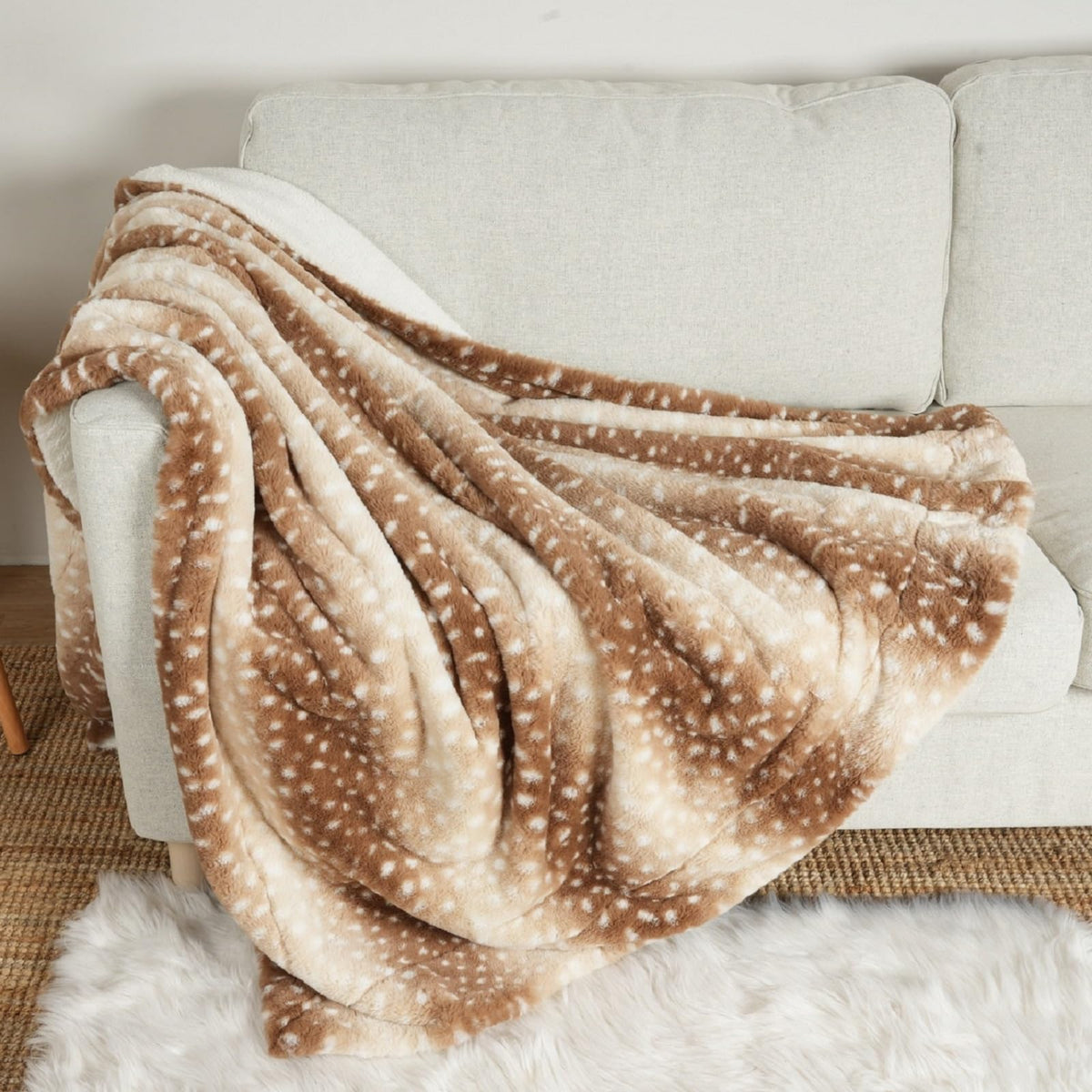 COZY KISS Faux Fur Christmas Deer Print Blanket for Couch, 50x60 inch Brown