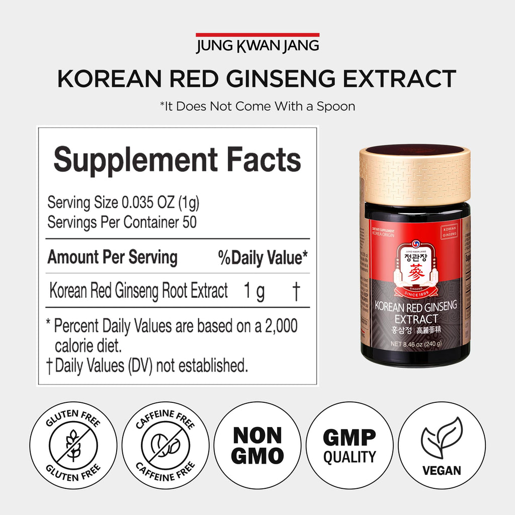 JUNG KWAN JANG Korean Red Panax Ginseng Extract Extra Strength, Energy Boost, Performance, Boost Immune System, Stamina, Blood Circulation and Mental Health Support, Memory, Productivity - 240g