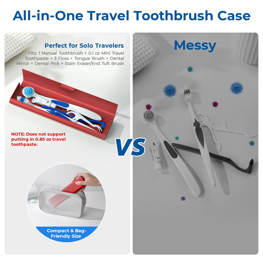 Oralphi Wider Aluminum Toothbrush Travel Case, Portable Travel Toothbrush Holder, Durable Manual Toothbrush Box Container for Traveling, Bathroom, Camping, Business Trip, Red
