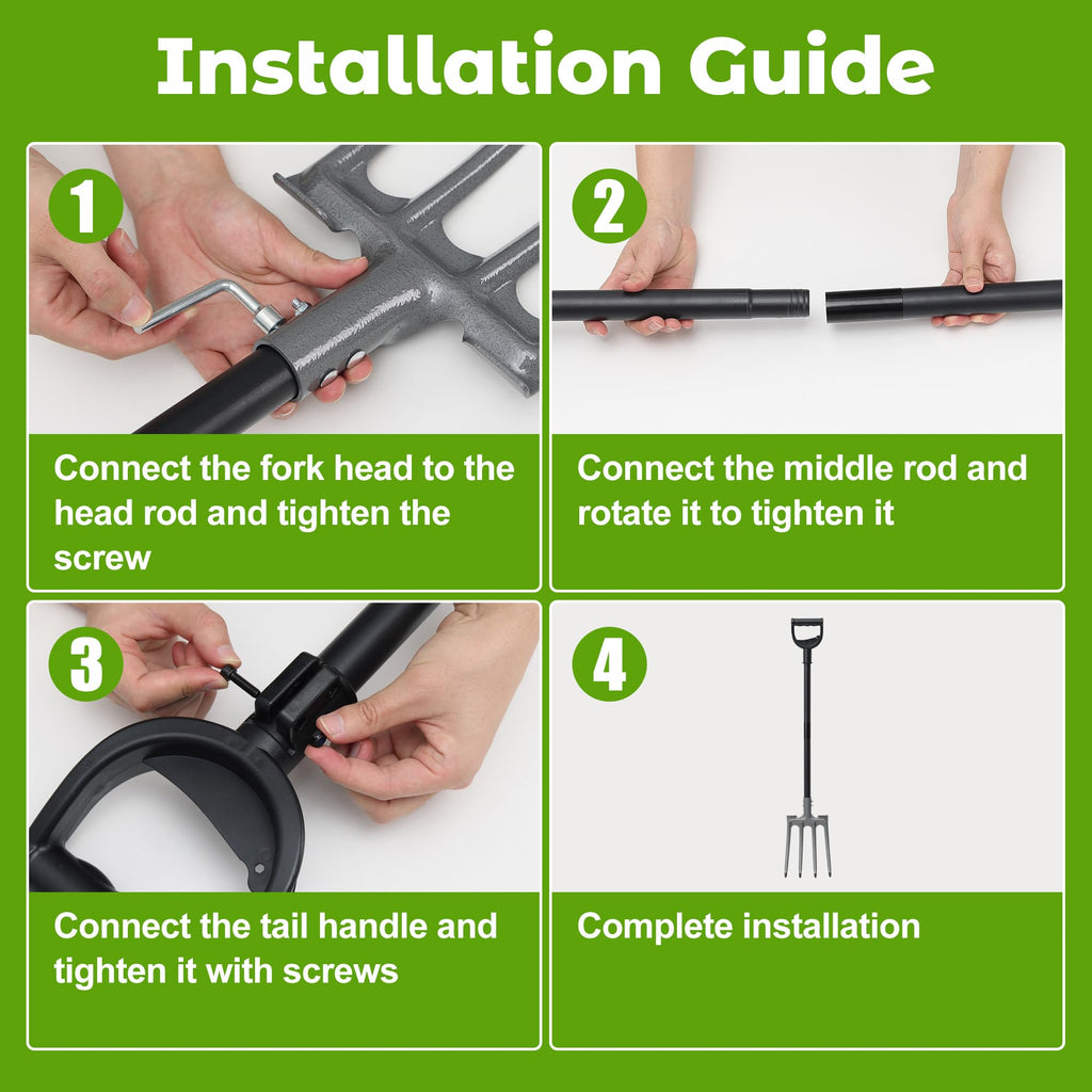 Lcokeiy Pitch Fork, Metal Broadfork Garden Tool Long Handle, 4 Tine Mulch Hay Manure Digging Bedding Hay Potato Garden Fork Shovel for Gardening Loosening Soil Compost