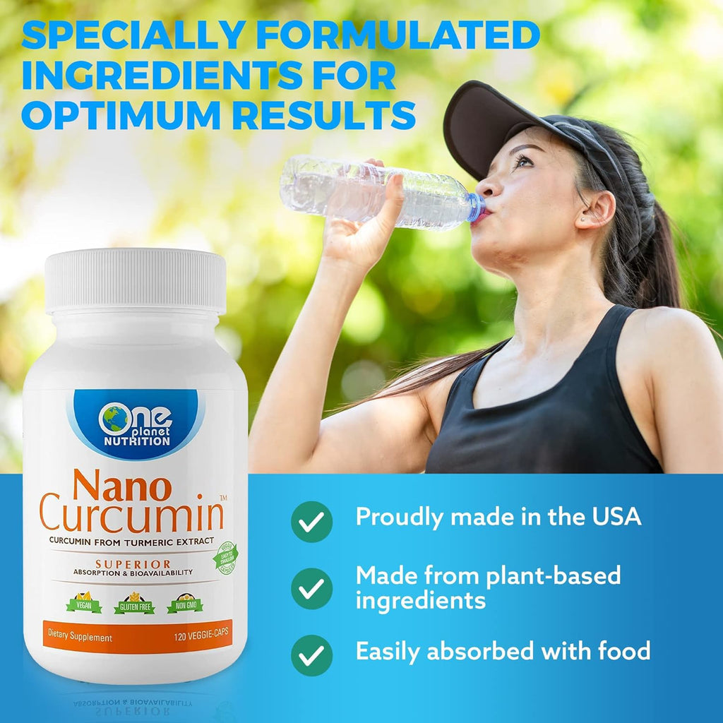 One Planet Nutrition Nano Curcumin 500 mg Veggie Capsules (120 Servings), Nano for High Absorption, Supports Immune Health, Non-GMO, Vegan, Gluten-Free