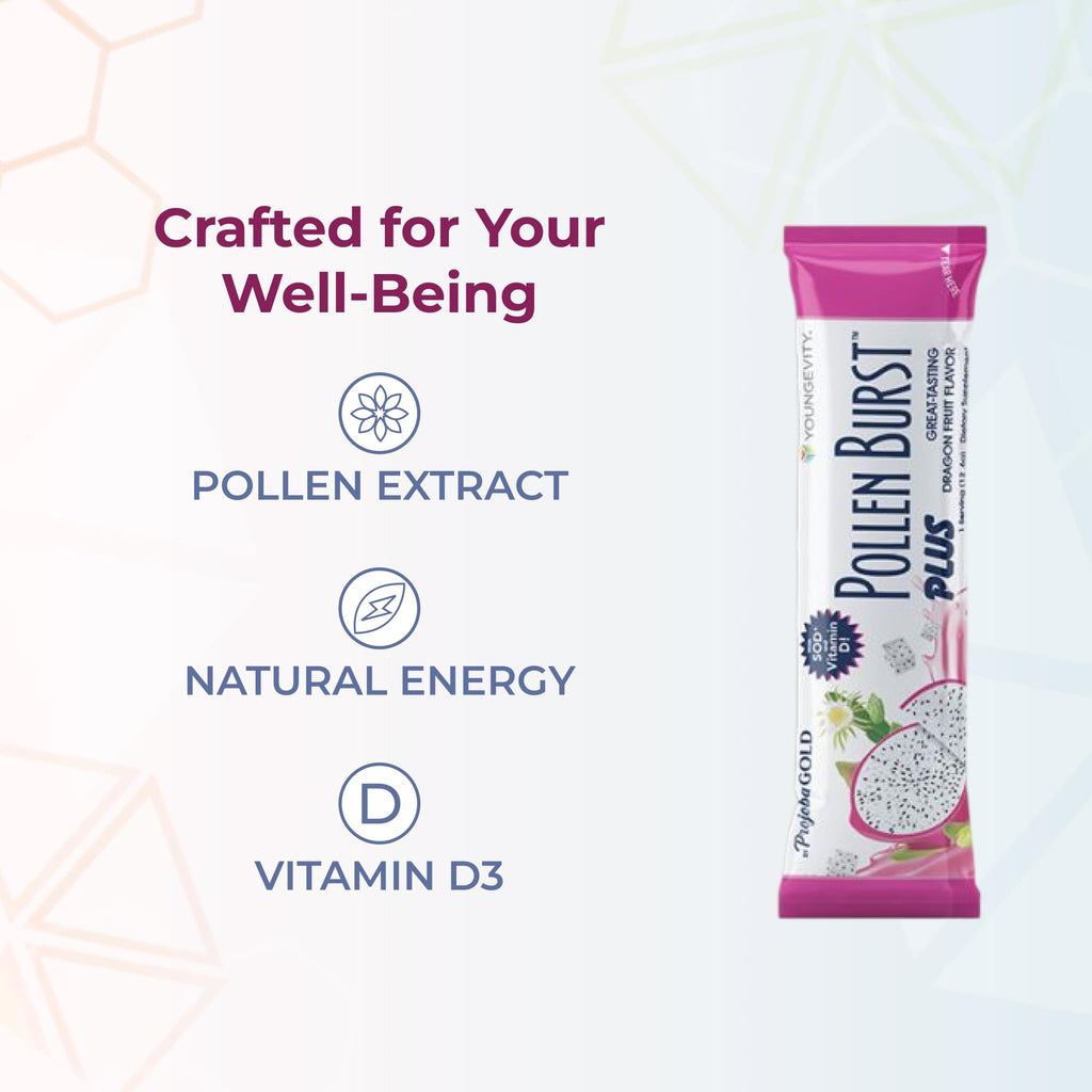Youngevity ProJoba Pollen Burst™ Dragon Fruit - Clean Natural Energy Supplement w/Green Tea, Pollen Extract, GliSODin® - Increase Focus, Brain Boost, Endurance, Mental Clarity (30 Sticks)