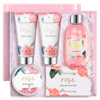 BODY & EARTH Spa Gift Set for Women - Luxurious 5 Pcs Bath and Body Box, Rose Scent, Includes Body Wash, Body Butter, Body Lotion and More, Birthday Christmas Gifts for Mom Self Care Kit for Her