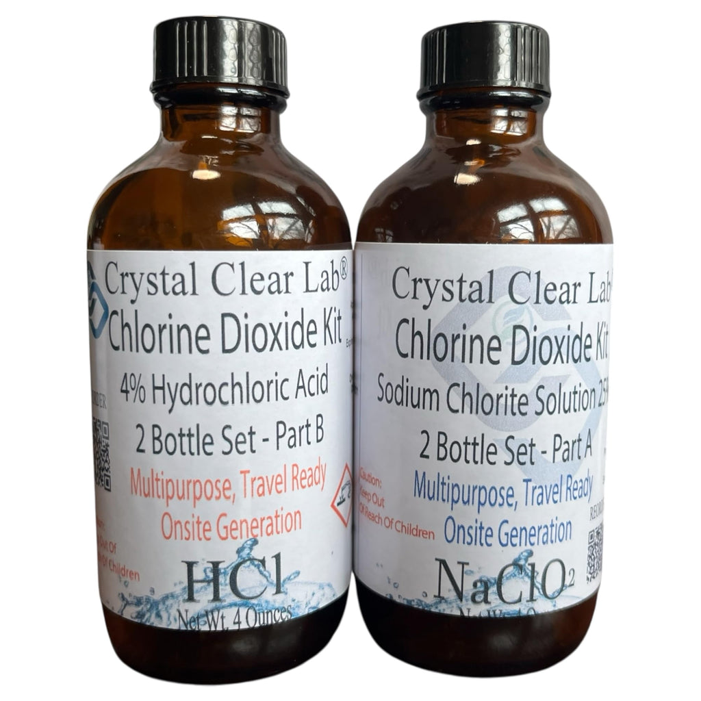 Crystal Clear Lab Chlorine Dioxide -Pure CDS Set Single-Drop Bottles HCL Extra Large 8 fl oz Liquid Kit