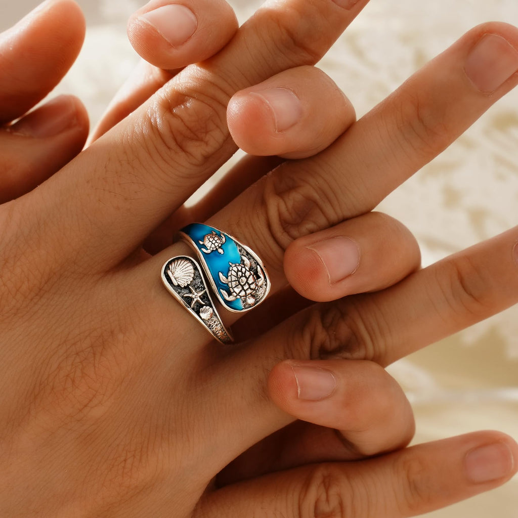 Spoon Rings for Women 925 Sterling Silver Turtle Ocean Sunflower Adjustable Thumb Ring Celtic Knot Vintage Finger Open Spoon Rings Jewelry