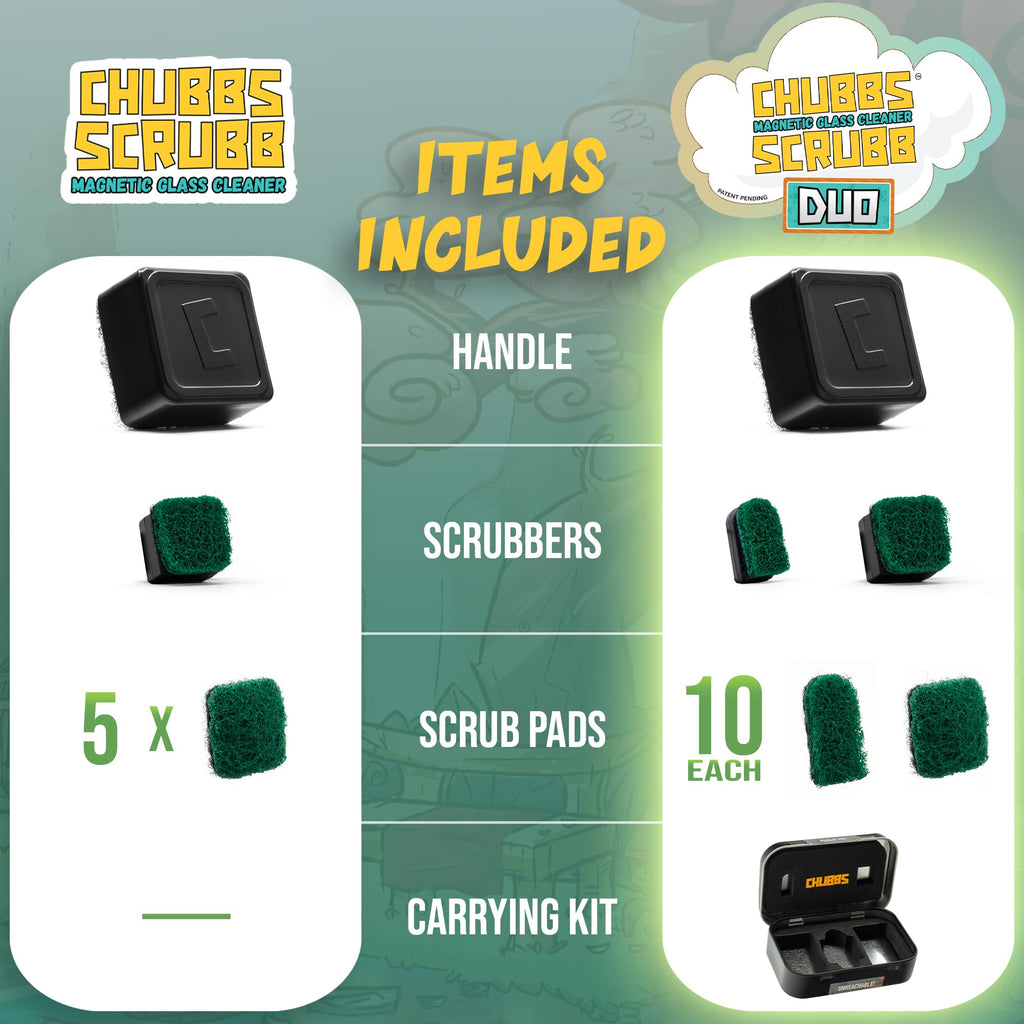 Chubbs Scrubb Duo Magnetic Glass Cleaner Kit - Mini Magnet Scrubber for Hard-to-Reach Stains on Glass, Ceramic & Metal