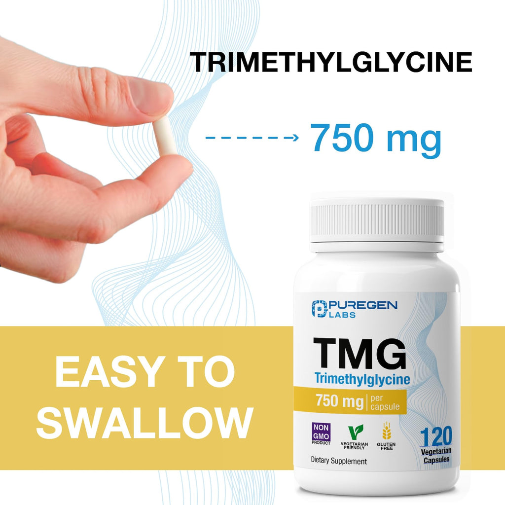 Puregen Labs TMG 750 mg – [High Potency] Trimethylglycine Supplement – Encourages Healthy Homocysteine Levels, Non-GMO, NO Gluten and Dairy - 2 Pack - Total 240 Vegetarian Capsules