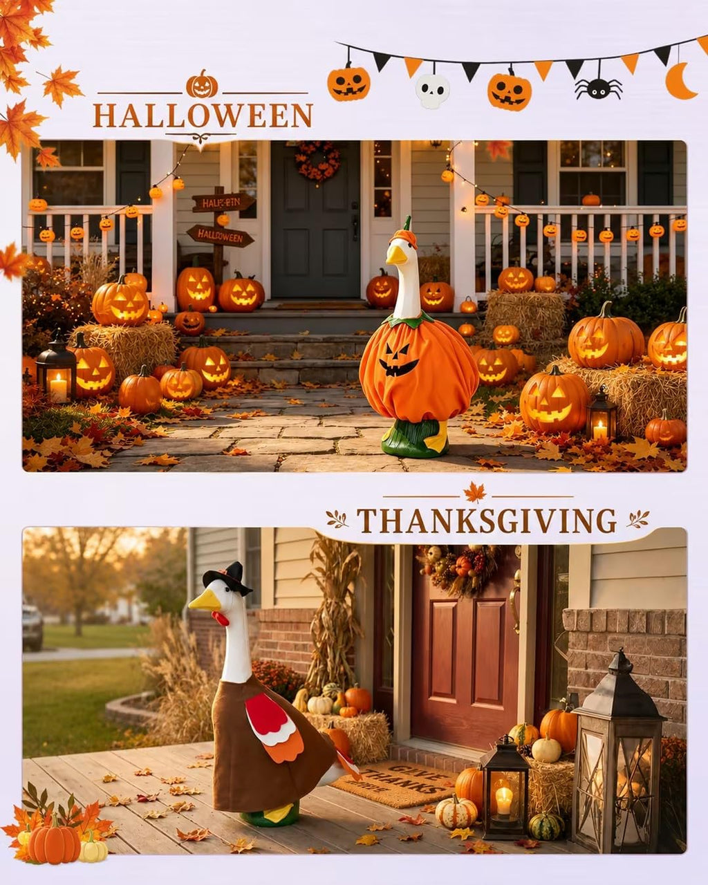 8 Set Holiday Porch Goose Outfits, All Seasons Bundle for 4th of July, Fall, Halloween, Christmas Decor, Valentine, St. Patrick's Day, Easter, Summer,Lawn & Indoor Outdoor, Fits 23 Inch (No Goose)