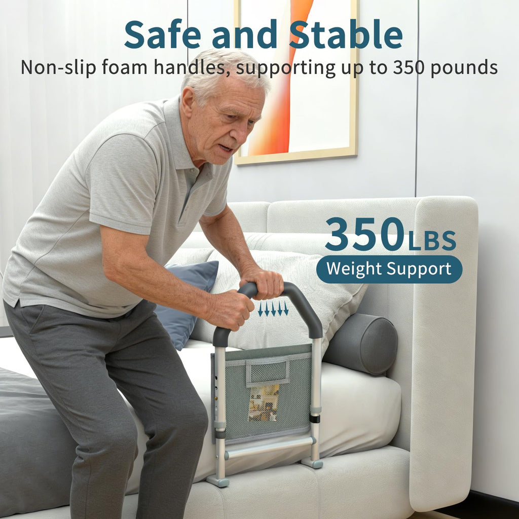 ArixMed Bed Rails for Elderly Adults Safety - with Motion Light & Storage Pocket - Adjustable Bed Assist Rails for Seniors & Patients - Fits All Beds, Tool-Free Assembly