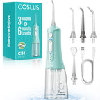 COSLUS Portable Water Flosser for Teeth: 3 Modes & 6 Pressure Settings with Jet Mode Water Dental Pick for Orthodontic, Braces, Sensitive Gums, Compact for Travel, 300ML for Multiple Users, Green C51