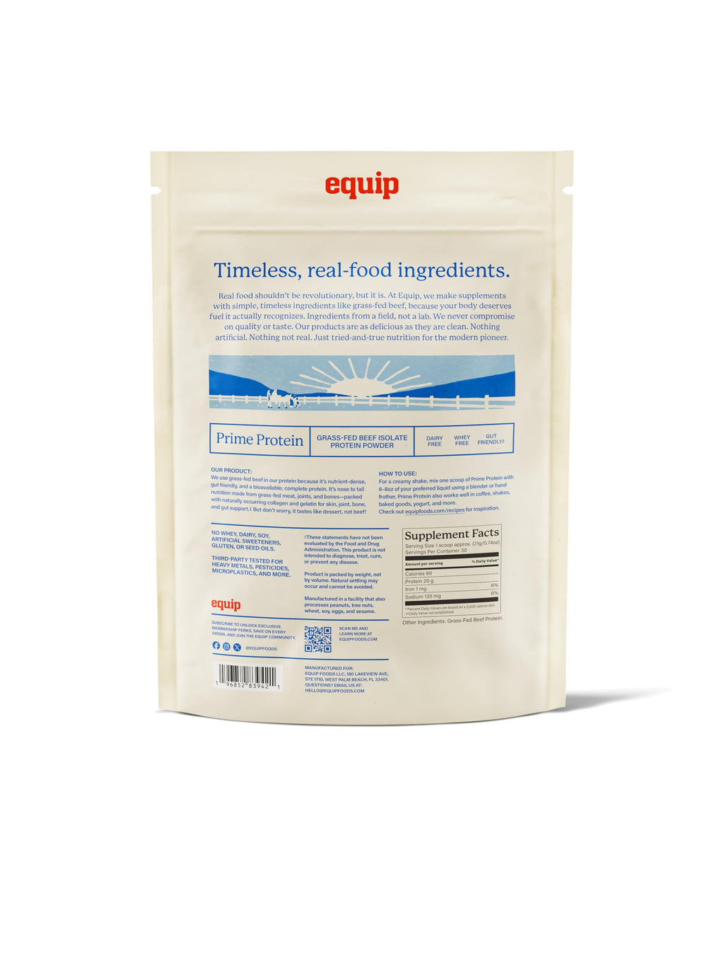 Equip Foods Prime Protein Powder | Clean, Grass Fed Beef Protein Powder | Carnivore Protein Isolate | Paleo, Keto Friendly | Gluten & Dairy Free | Helps Build & Repair Tissue | 30 Servings, Unflavored