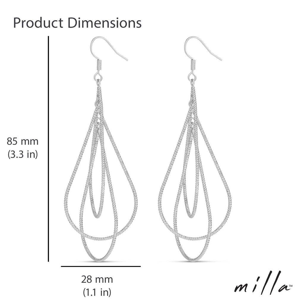 Milla Silver Dangle Earrings for Women, Sparkling Triple Teardrop