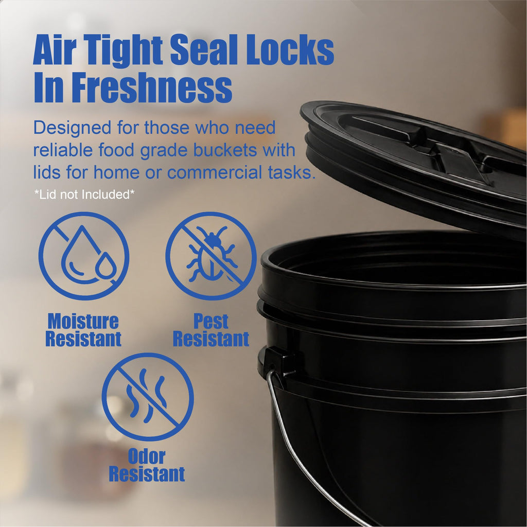 ePackageSupply 5 Gallon Bucket - Food Grade Bucket, Metal Handle Grip, BPA-Free, Heavy-Duty 90 Mil HDPE Plastic Pail, Stackable Utility Container, Made in USA, Lid Not Included, Black, 3 Packs