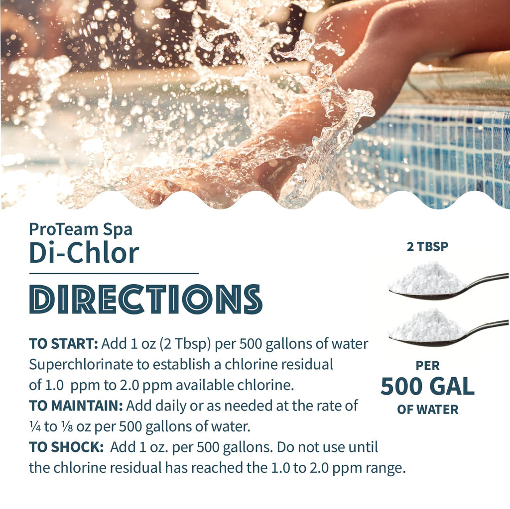 ProTeam Spa Di-Chlor - Hot Tub Chlorine for Hot Tubs and Spa Sanitizer for Hot Tub with SplashWiz Hot Tub Chemicals Care Guide - Made in USA (2 lb)