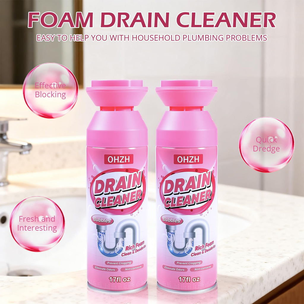 Foaming Drain Cleaner,Drain Clog Remover –Sink Cleaner and Deodorizer,Foaming Cleaners for Kitchen, Sinks, Shower Drains,Tub (2pcs)