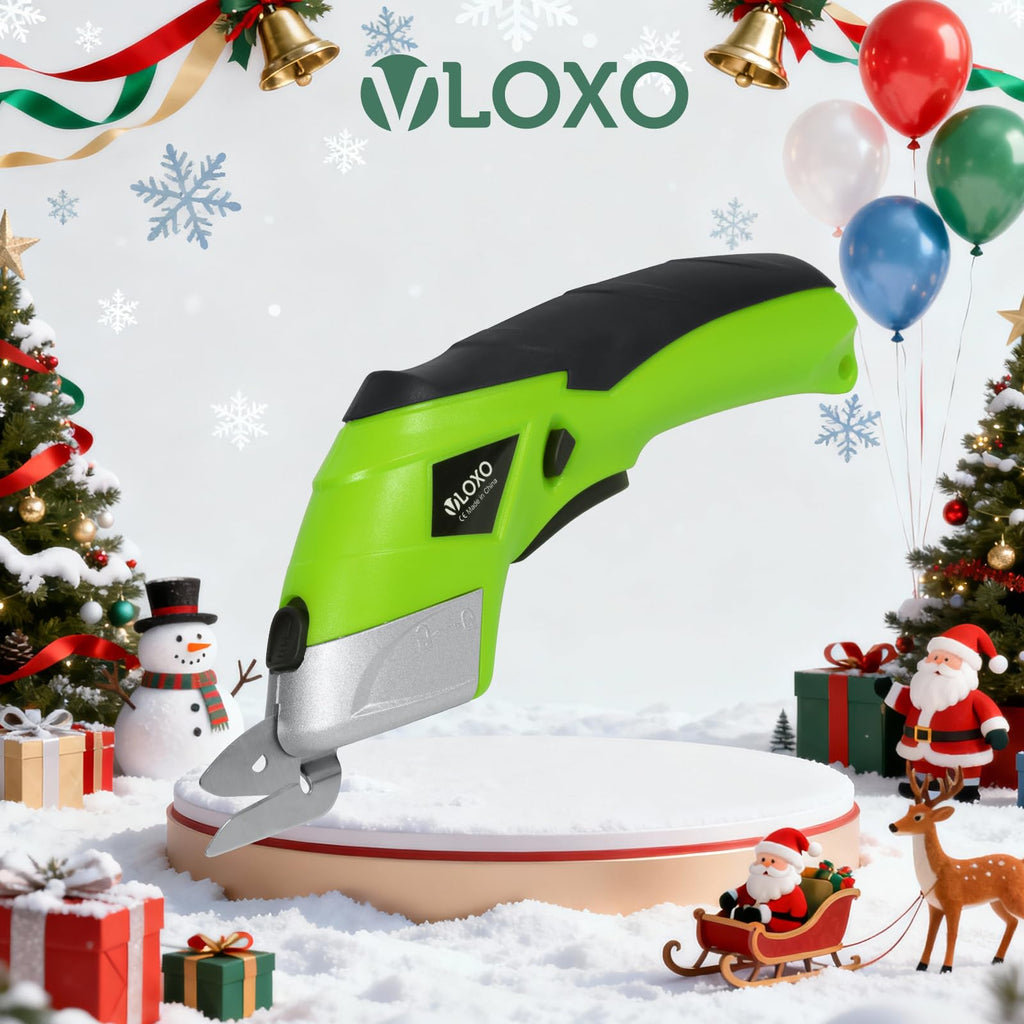 Cordless Electric Scissors, VLOXO Cardboard Cutter Electric Fabric Scissors with Blades Rechargeable Powerful Fabric Cutter for Crafts Leather Carboard Carpet Plastic Felt with Case Green CS4001