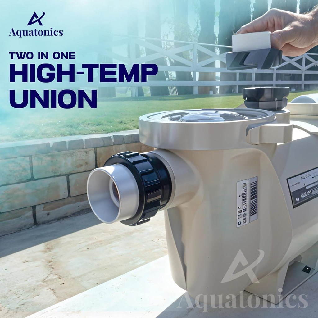 Aquatonics High-Temp Joints – 2-Pack 1-Set Hi Temp Union Compatible with Whisperflo, Intelliflo – 2" Threaded Connectors for PVC Pipes – 2-inch PVC Union Replacement for Pool Pumps
