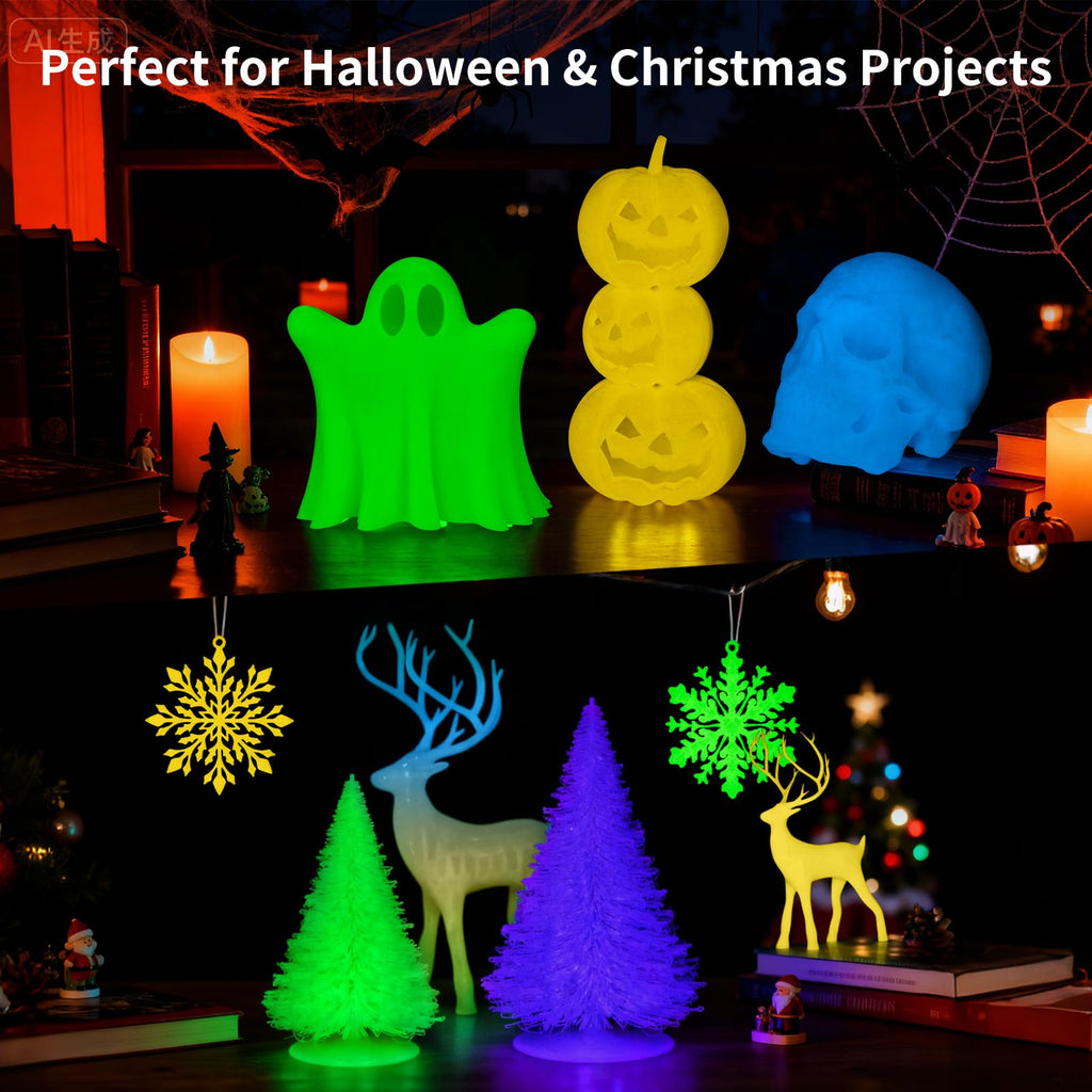 IEMAI Glow in The Dark PETG Filament 1.75mm Bundle, Multicolor Luminous 3D Printer Filament 250g×4 Spools(Total 1kg) Rainbow+Green+Blue+Purple, Easy Printing, Accuracy +/-0.02mm