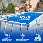 Shop Square 12 x 24 Foot Rectangle Solar Pool Cover for Inground and Above Ground Pools, 16 Mil - Premium Heavy Duty Solar Blanket for Above Ground Pool, Blue - Made in USA