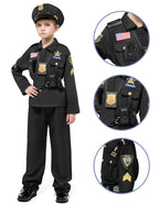 Spooktacular Creations 14PCS Halloween Police Costume for Kids, Black Police Officer Costume for Boys, Toddler Cosplay RolePlay Themed Party (Small, 5-7 yrs)