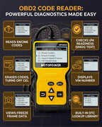 MOTOPOWER MP69033 Car OBD2 Scanner Code Reader Engine Fault Scanner CAN Diagnostic Scan Tool for All OBD II Protocol Cars Since 1996, Yellow