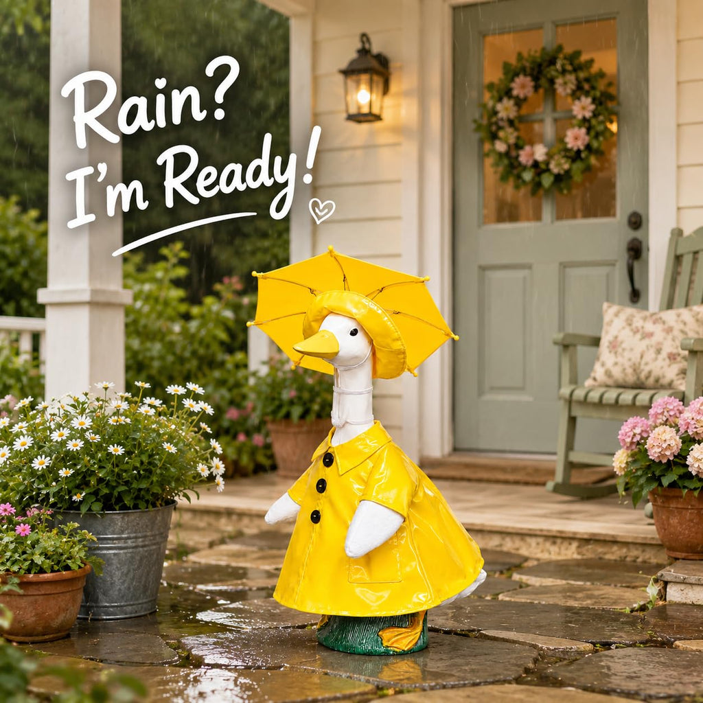 Porch Goose Outfits 23 Inch, Goose Clothes with Waterproof Raincoat & Umbrella | Easy-On Costume for Garden Statue Decor ViresSpire
