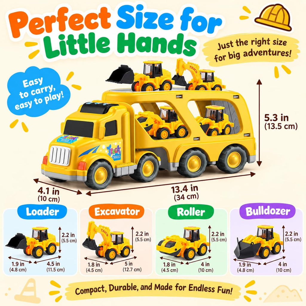 Veslier Construction Truck Toys for Boys Girls Age 3 4 5 6 Years Old，Carrier Transport Trucks for Kids 3-4 3-5 Year Old，Christmas Birthday Gift Toddler Toys.