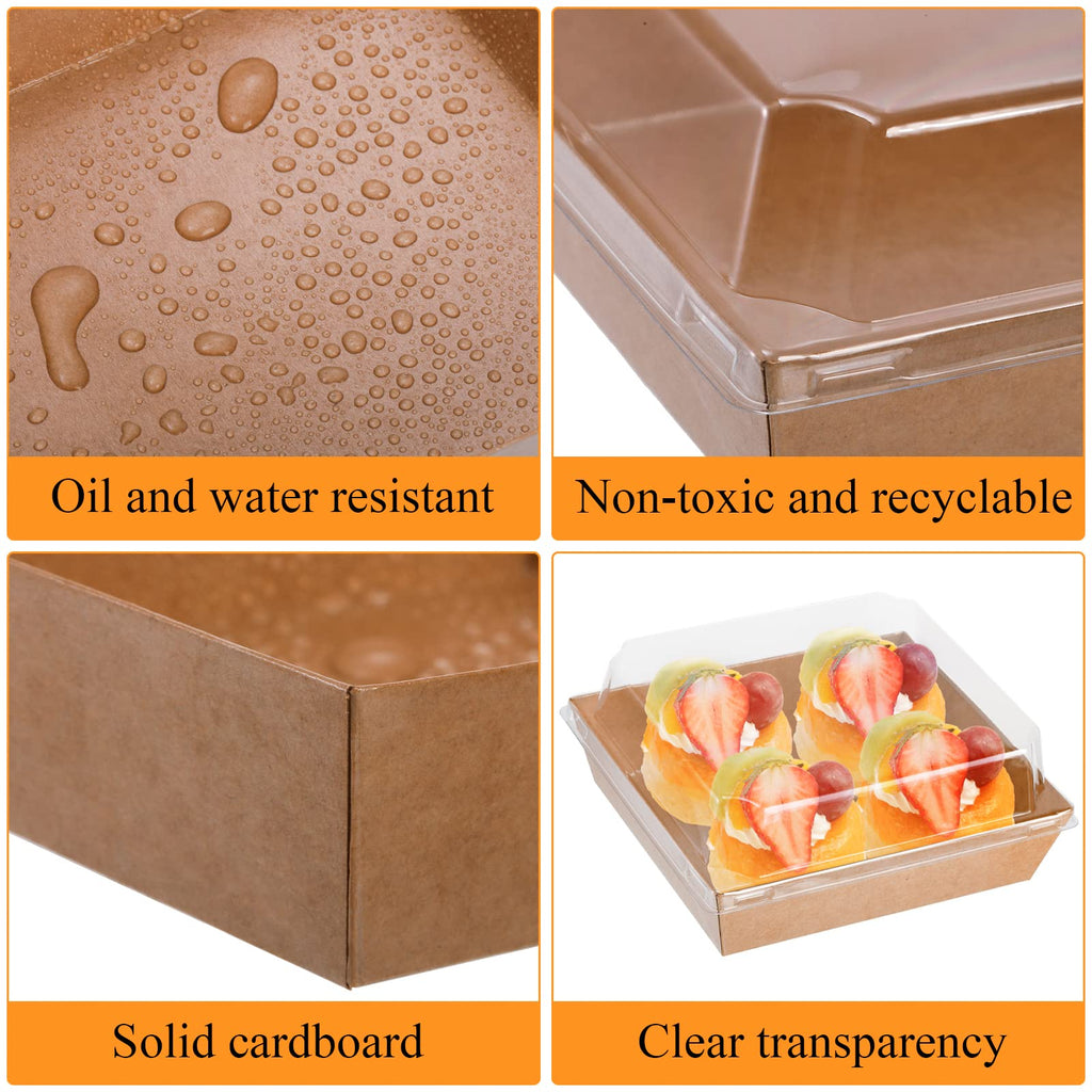 Hiceeden 100 Pack Charcuterie Boxes with Clear Lids, 5.4"×5"×2.5" Paper Bakery Dessert Sandwich Box, Disposable Square Food Containers for Cookies, Donuts, Muffins, Salad, and Pastry, Brown