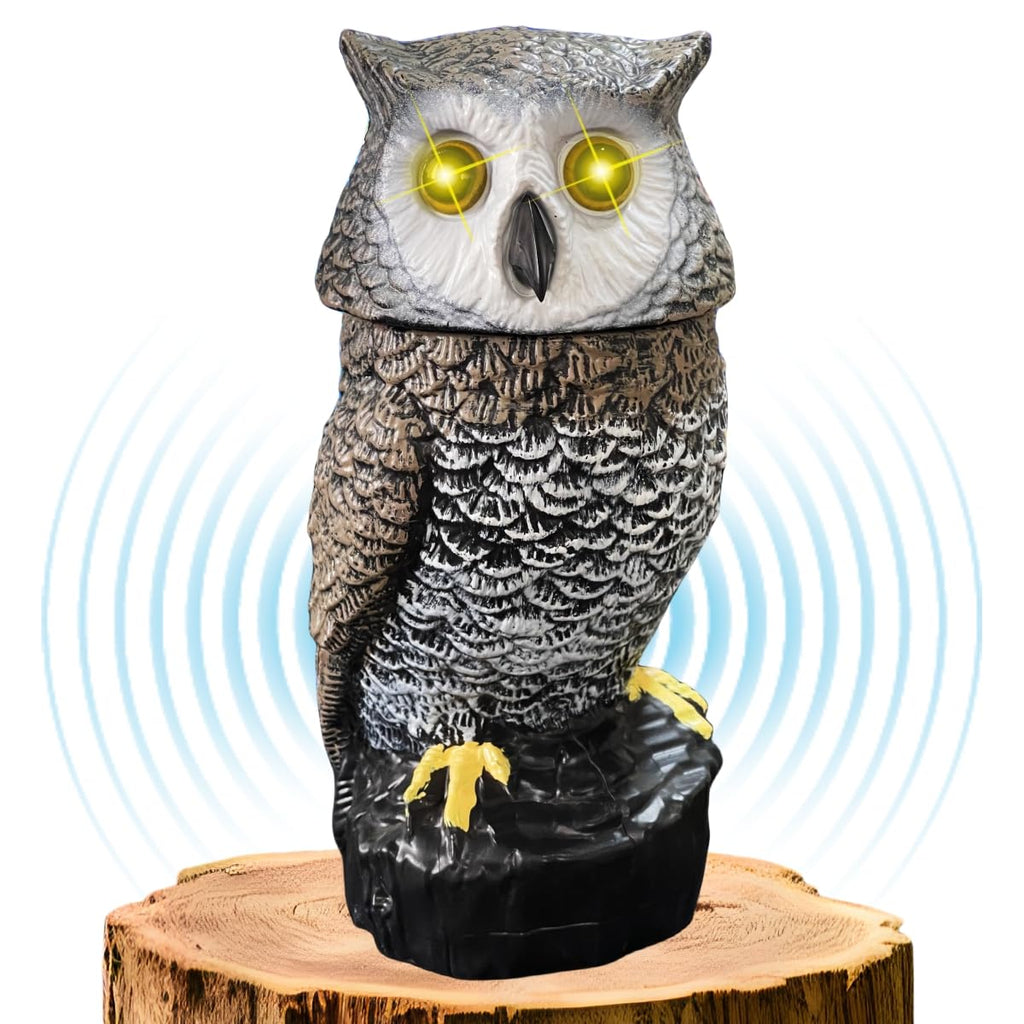Ugold Solar Powered Garden Owl with Motion Detection, Rotating Head, Realistic Hoots and Silent Mode, Outdoor Statue and Sculpture, Owl Decoration for Home, Garden, Patio and Lawn