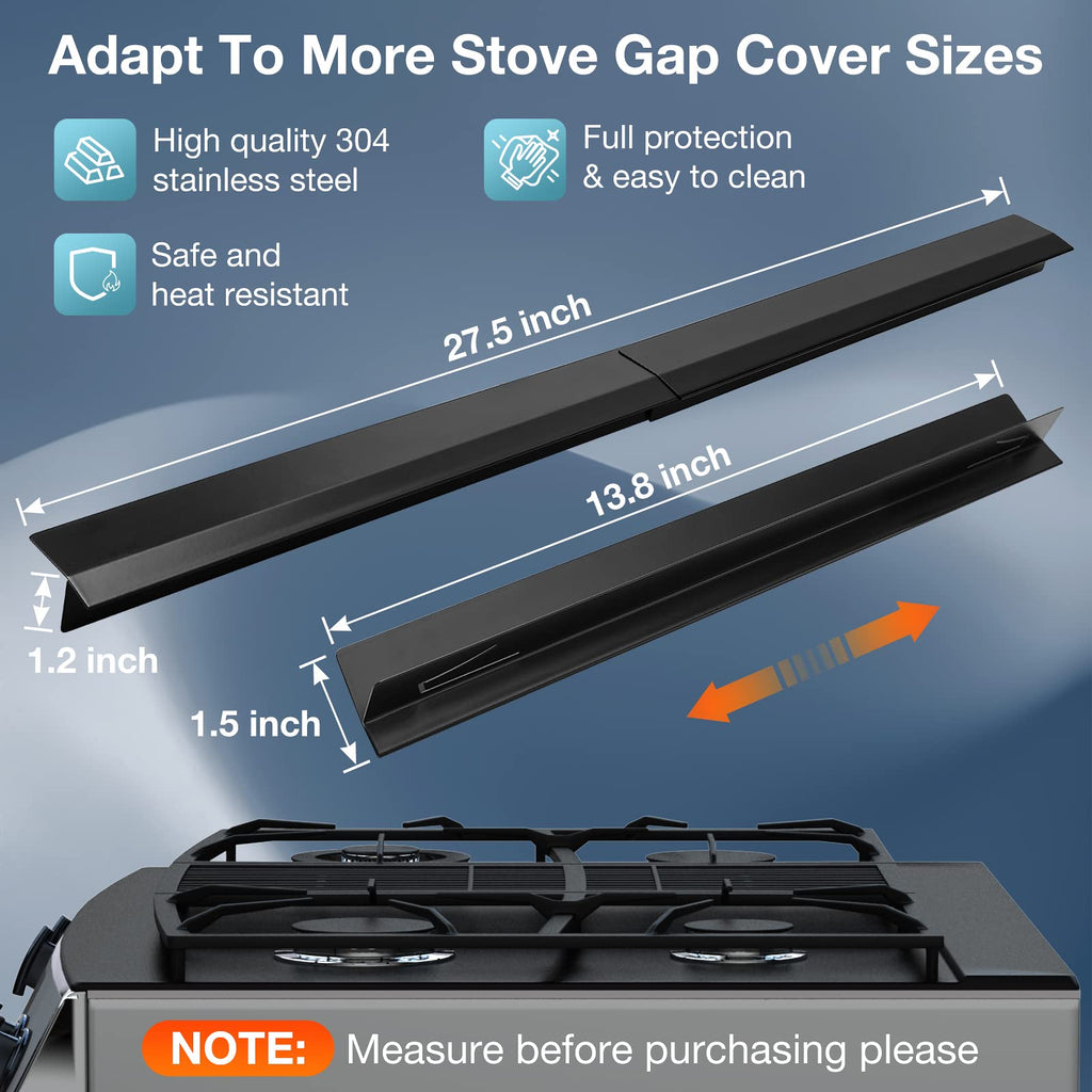 2PCS Kitchen Stove Counter Gap Covers, Stainless Steel Stove Gap Guard, Cooktop Trim Kit, Stove Gap Guards, Oven Gap Filler, Heat Resistant & Effectively Protect Stove Gap Filler(13.8"-27.5" Black)