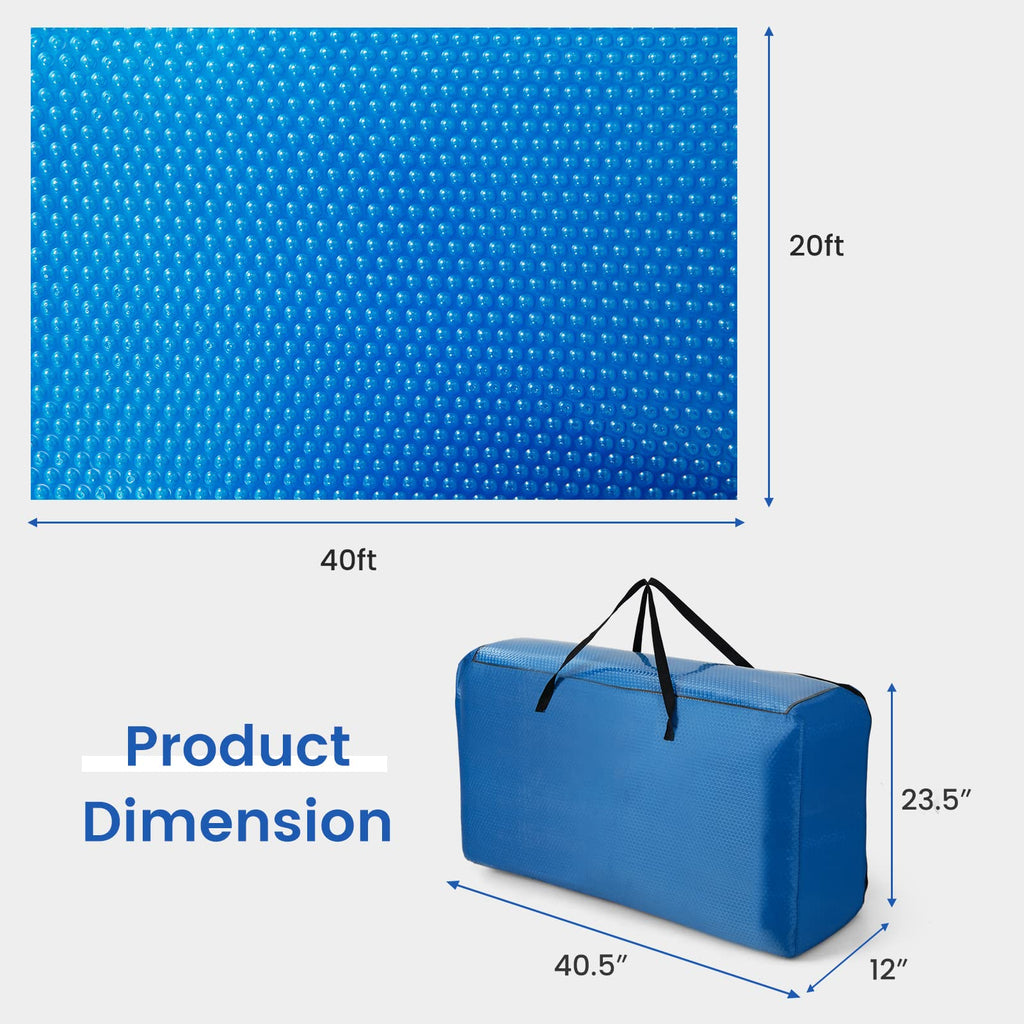 Goplus Pool Cover, 20 x 40 FT Solar Blanket 12 Mil with Carrying Bag for In-Ground and Above-Ground Swimming Pools, Rectangle Hot Tub SPA Thermal Blanket, Blue Bubble