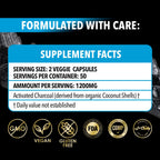Dr. Robaina Activated Charcoal Capsules 1200 mg – Coconut-Shell Carbon for Gas & Bloating Relief, Digestive Comfort & Next-Morning Support – Vegan • Non-GMO – 100 Count, USA Made
