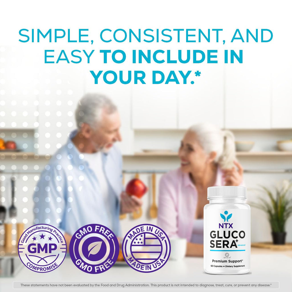 NTX Gluco Sera Capsules - Official NTX GlucoSera Pills Advanced Premium Formula Support Maximum Strength, All Natural Ingredients for Overall Health & Wellness, 60 Capsules for 1 Month