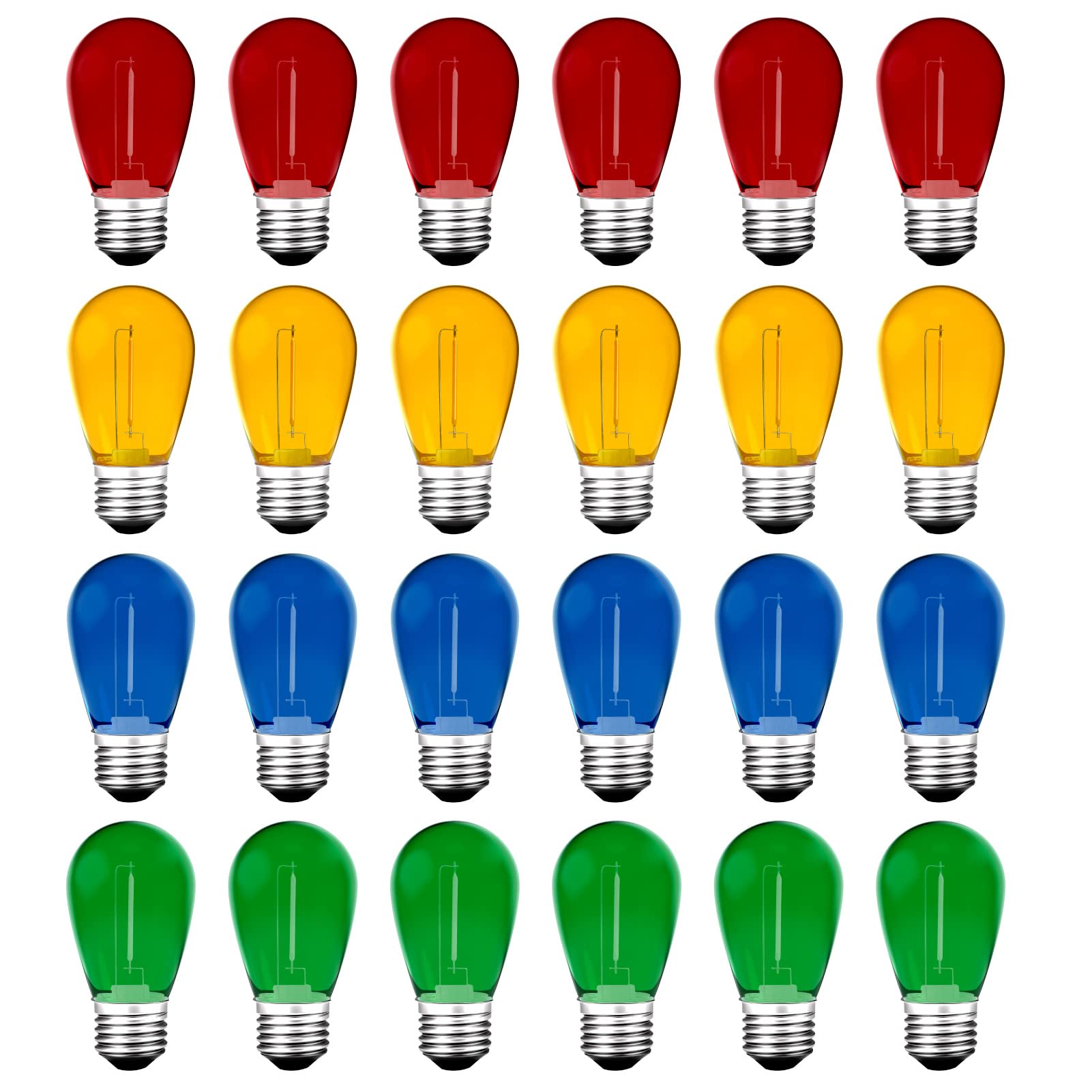 Meconard 24 Pack S14 LED Outdoor String Light Replacement Bulbs, Multicolor