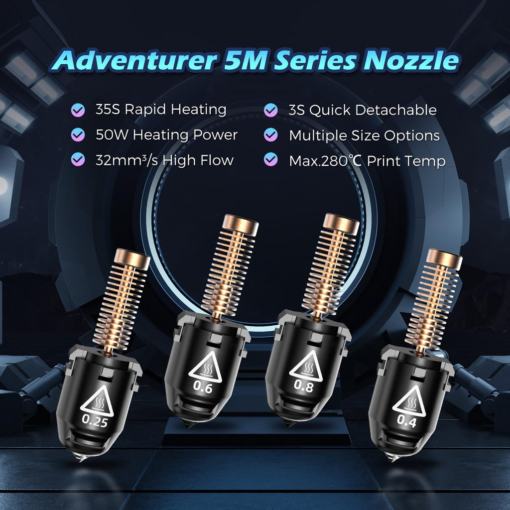 FLASHFORGE Adventurer 5M Nozzle, 0.4mm 280℃ High Flow 32mm³/s Nozzle for Stable High-Speed Printing, Adventurer 5M Pro Hotend, 3S Quick-Detachable Nozzle