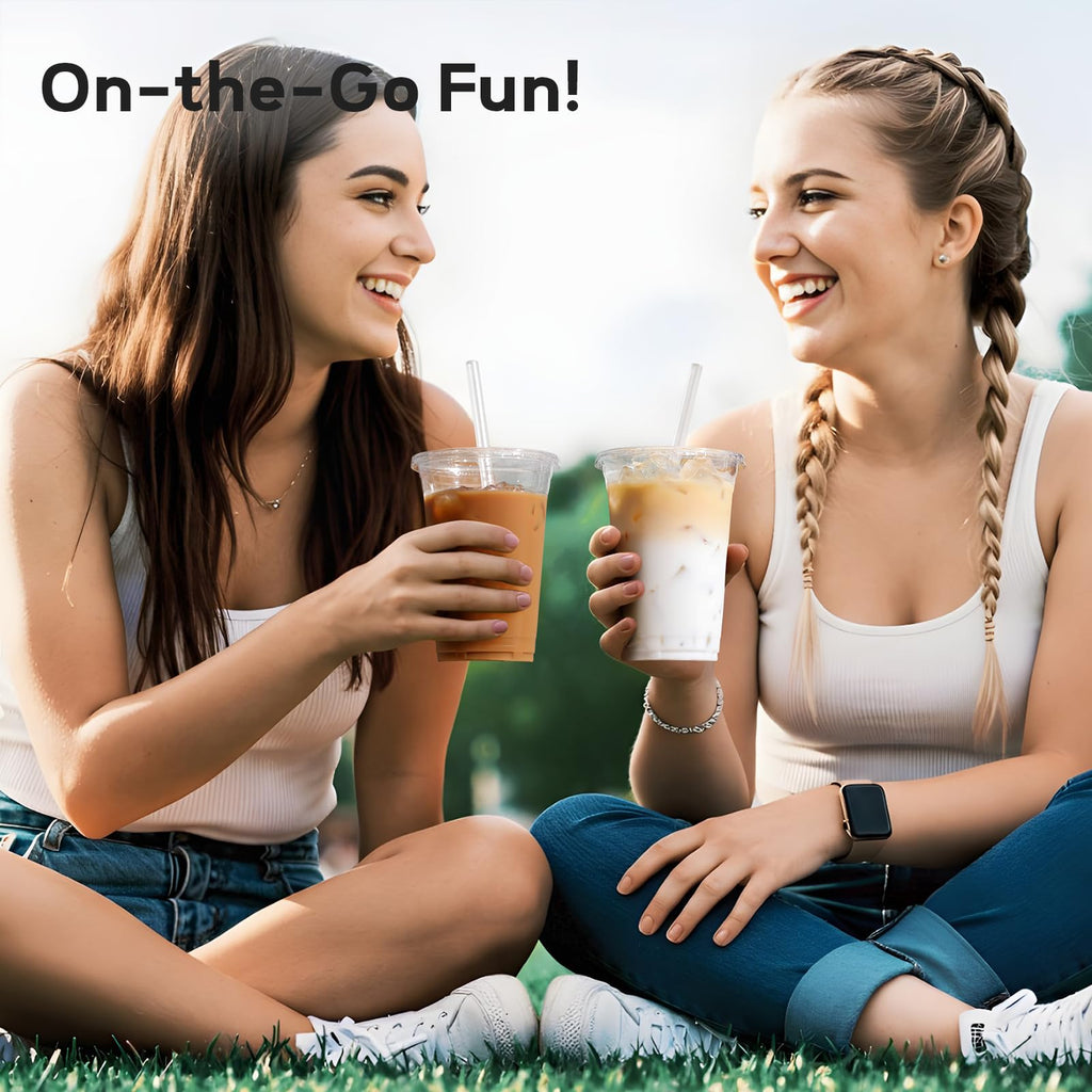 AOZITA 100 Pack - 16 oz Clear Plastic Cups with Lids and Straws, Food Safe Disposable Iced Coffee Cups for Cold Beverages, Smoothies, Iced Coffee, Leak-Proof, BPA-Free