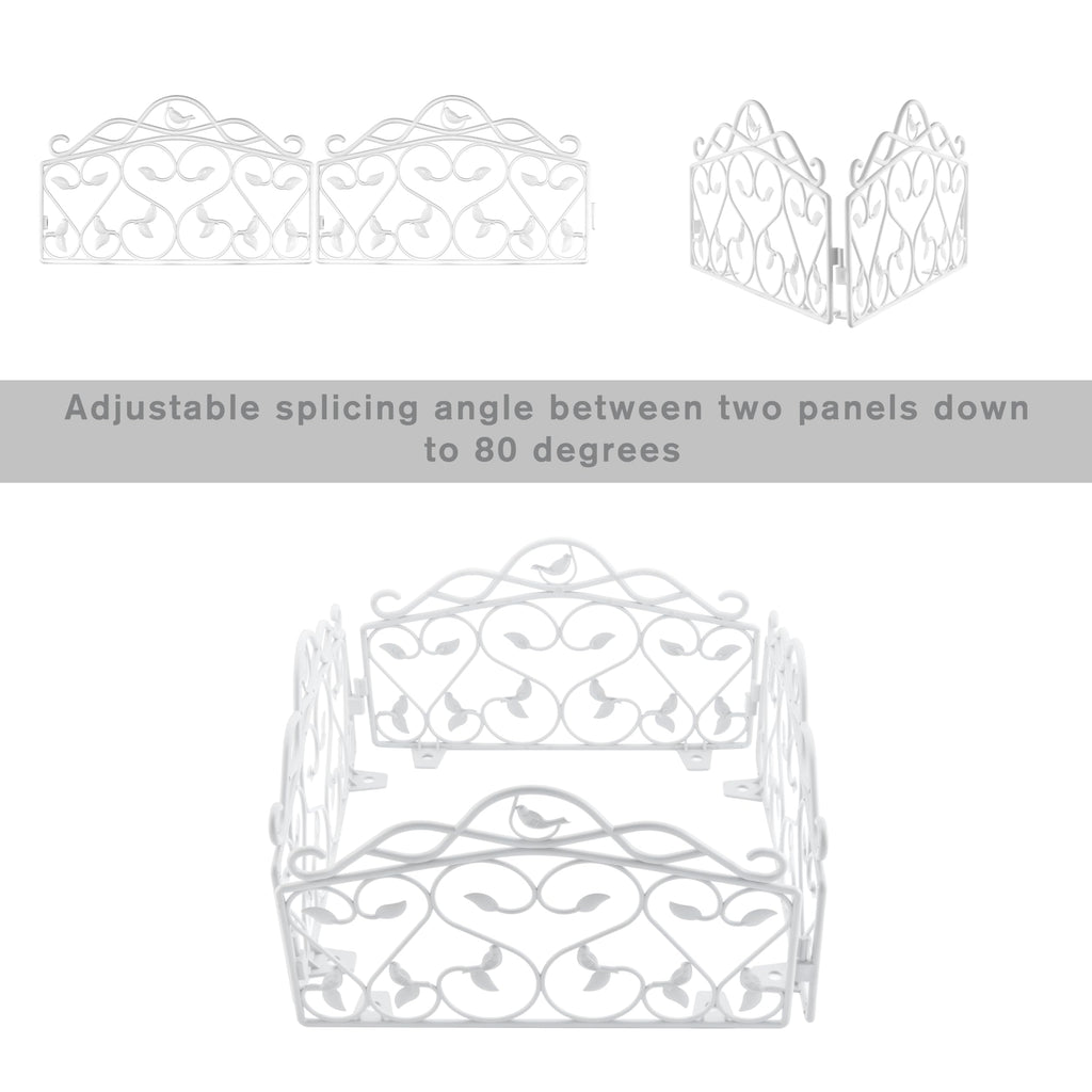 Evelyne Decorative Garden Border Plastic Edging – PP Plastic, Short Metal-Free Faux Wrought Iron Leaf & Bird Design, 8pcs Yard Landscaping Fence Liner Lawn Edge Barrier, 10ft Kit of Decorative Panels