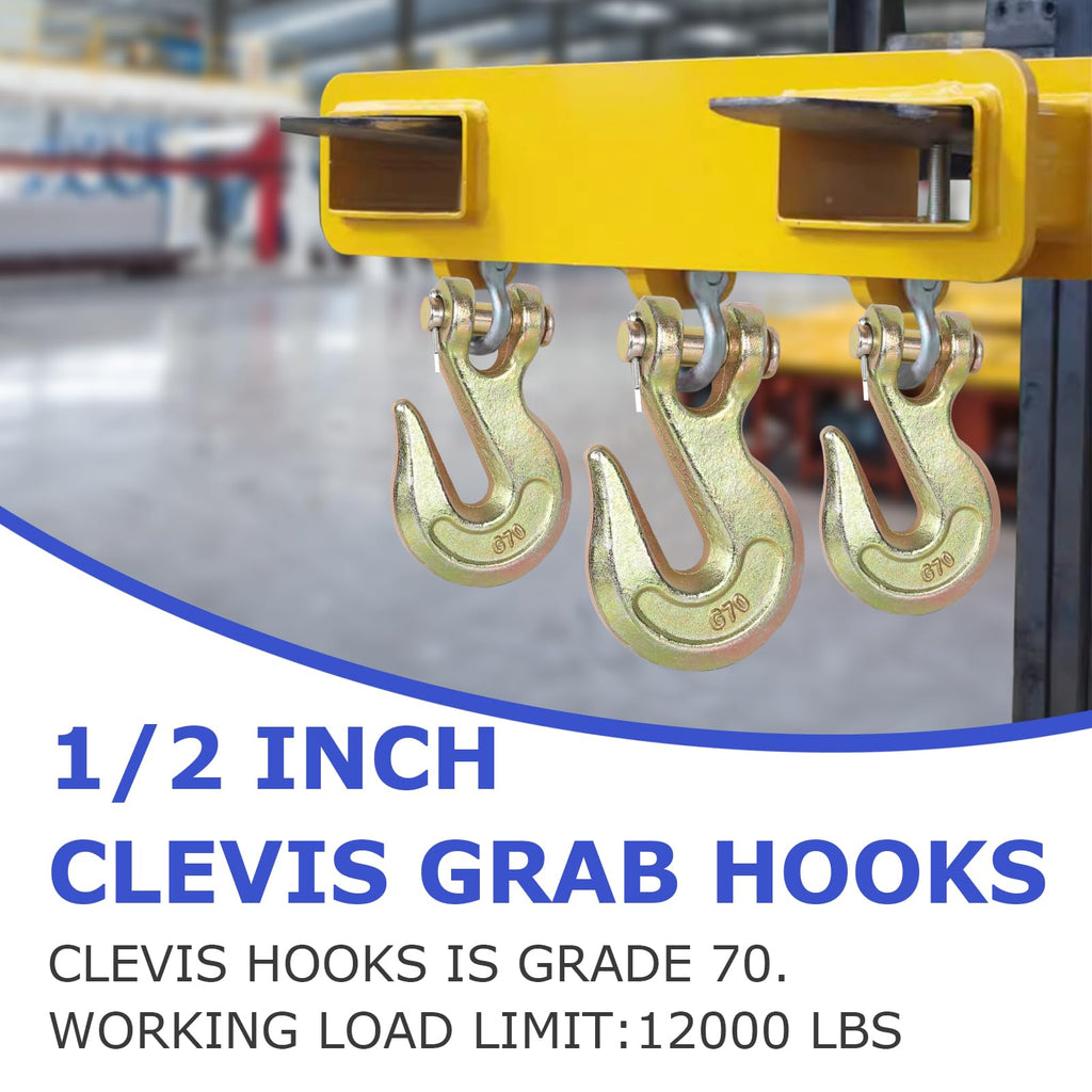 2 Pack 1/2" Chain Hook, Grade 70 Forged Steel Clevis Grab Hook for 1/2 Inch Transport Chain, Heavy Duty Tow Hook 12000 Lbs Working Load Limit for Trailer Truck Transport, Safety Chain Hooks