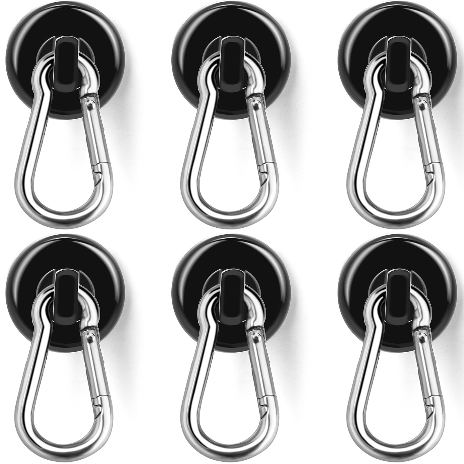 E BAVITE Carabiner Magnetic Hooks, 110LBS Strong Black Magnetic Hooks Heavy Duty with Swivel Carabiner Hook, Great for Hanging for Cruise, Garage, Kitchen, Refrigerator, Locker (6-Pack)