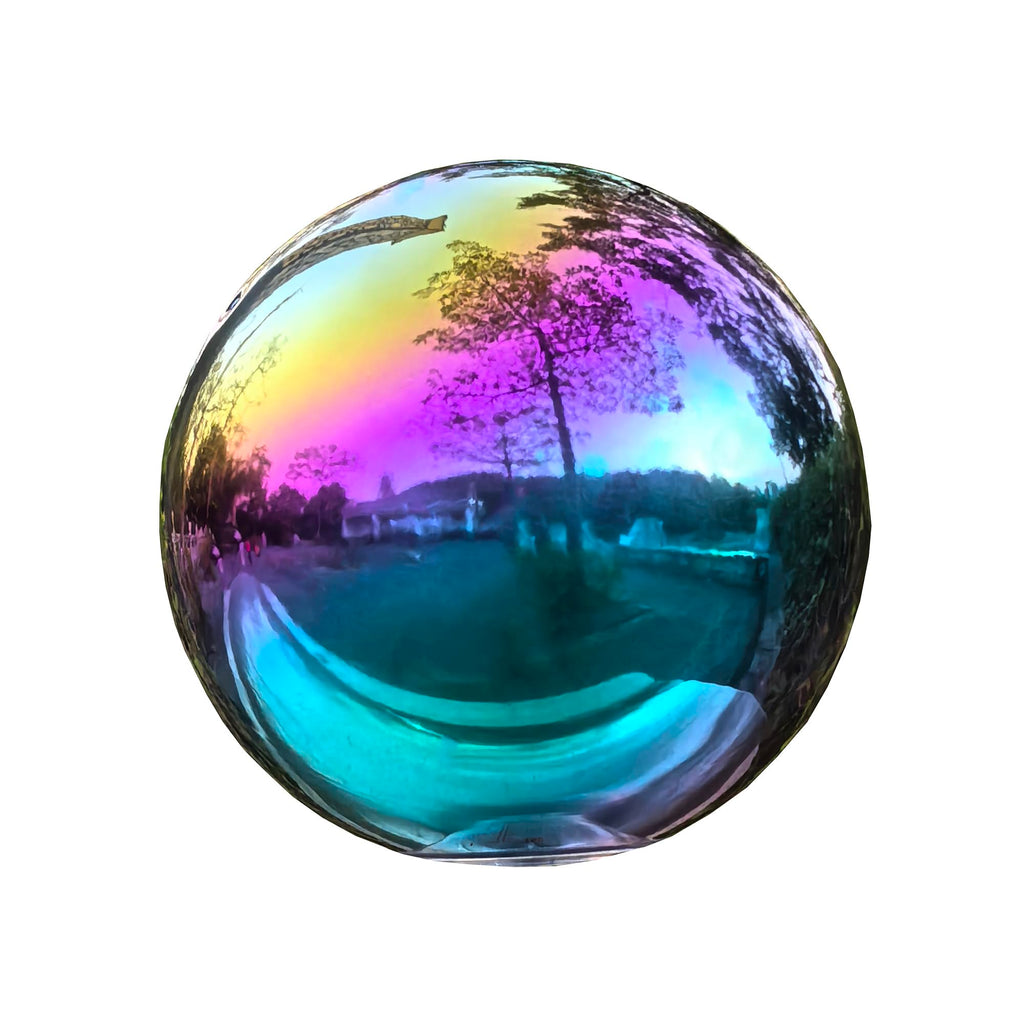 Pangmao Rainbow Gazing Globe Mirror Ball in Stainless Steel, Shiny Hollow Sphere Sparkling Housewarming Outdoor Ornament (8 Inch)