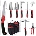 Red Gardening Tools, WisaKey 9 Piece Stainless Steel Heavy Duty Garden Tools with Non-Slip Ergonomic Handle, Garden Tote Bag, Garden kit, Gardening Gifts for Women Mothers