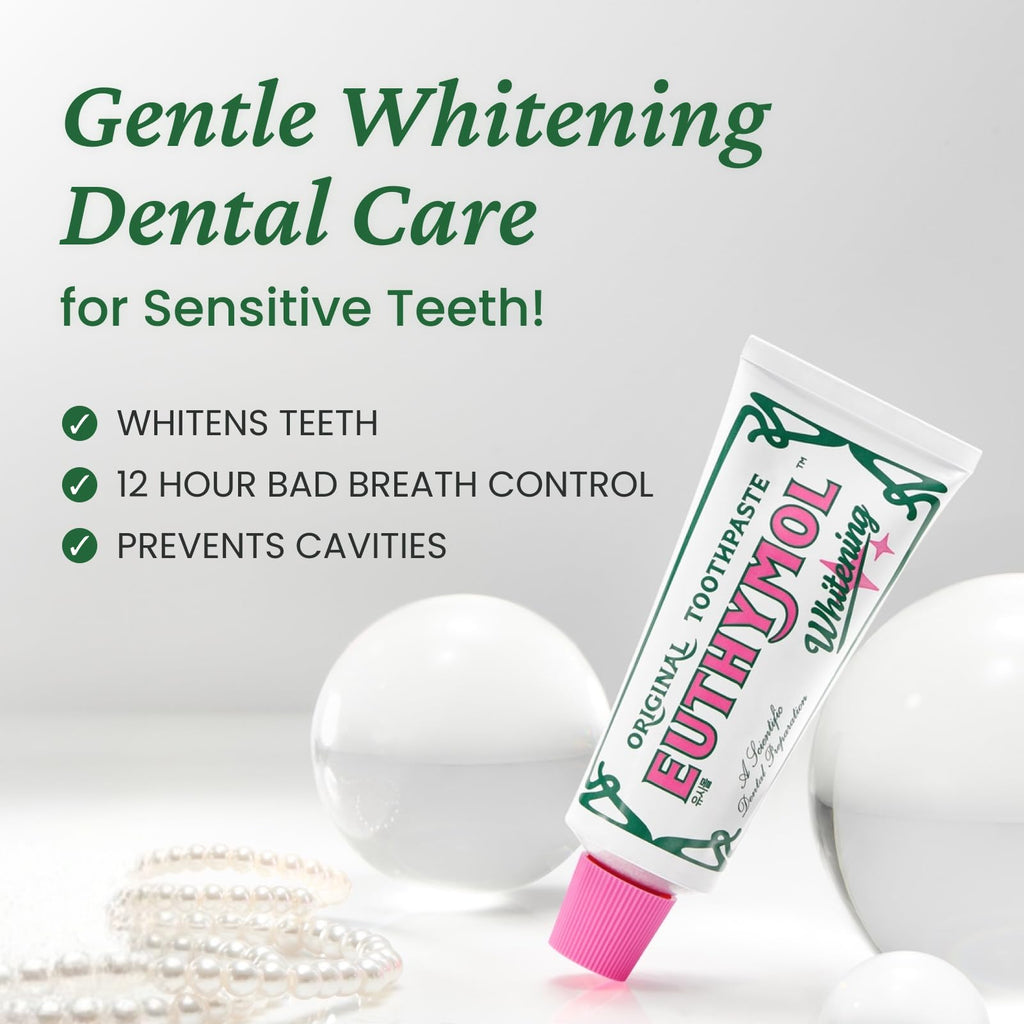 EUTHYMOL Whitening Toothpaste (3.7fl oz*2, Pack of 2) - Stain Removal in 2 Weeks, Long-Lasting Freshness for Sensitive Gum & Teeth. Bad Breath, Cavity Prevention. Recyclable Aluminum Tube
