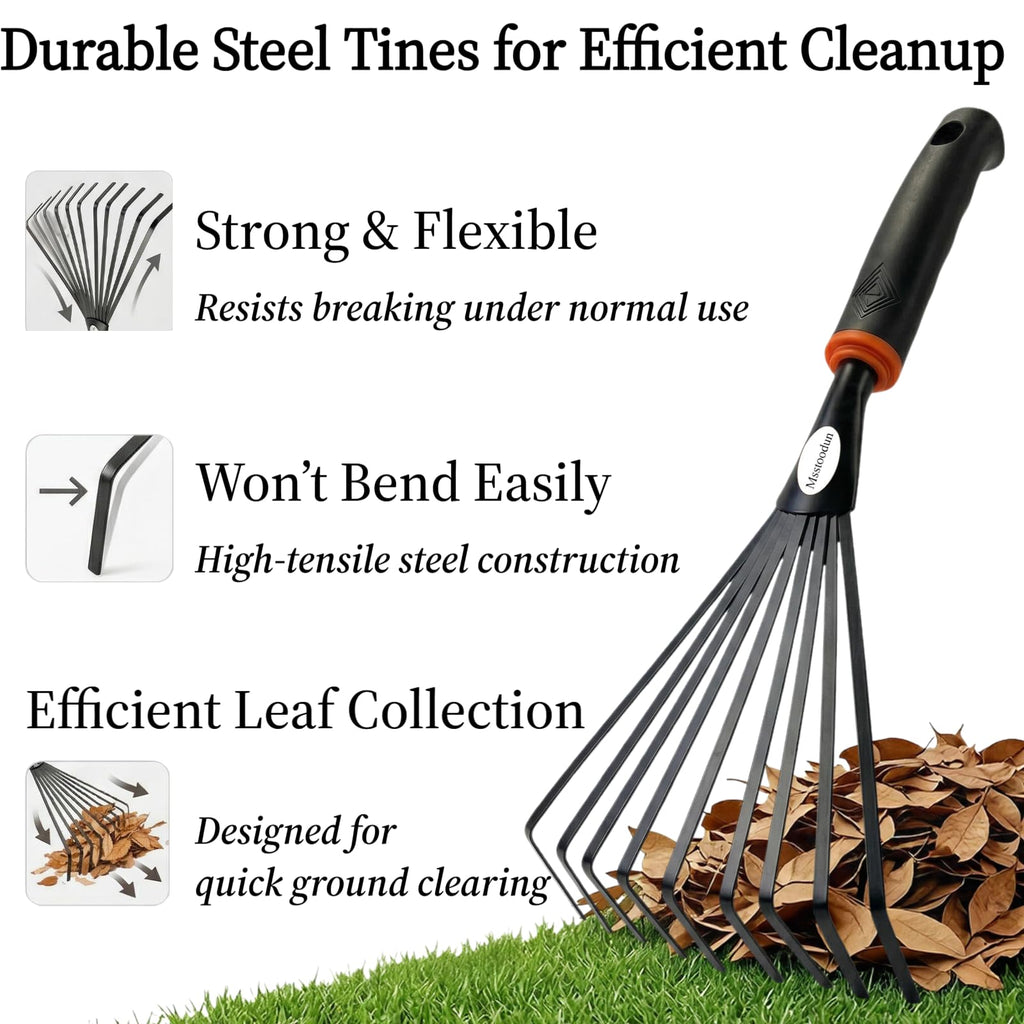 2 Pack Small Hand Rake for Gardening, Mini Leaf & Shrub Rake with Durable Steel Tines, Ergonomic Non-Slip Handle for Flower Beds, Lawn, Leaves & Yard Cleanup