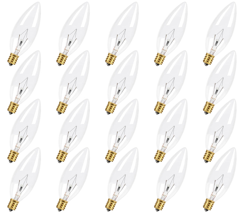CYLYT 20-Pack E12 Candelabra Light Bulbs 60W, Dimmable Warm White 2700K Chandelier Light Bulbs for Ceiling Fan or Pendants, B10 Clear Candle Bulbs (Gold Base)