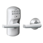 Schlage Plymouth Keypad Lock with Lever Handle, Electronic Keyless Door Entry, Auto‑Lock Enabled, Satin Chrome, FE575 PLY 626 ELA