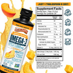 Barlean's Omega 3 Fish Oil Liquid Supplement with Vitamin D for Men and Women, 1080mg of EPA and DHA Fatty Acid, Promotes Brain & Heart Health - Non-GMO, Mango Peach, 32 oz