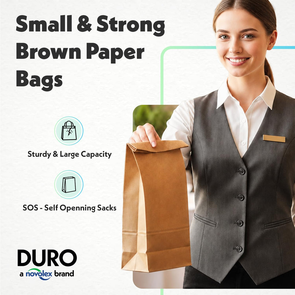 DURO 18412 12# Large Brown Paper Bags, 7.06 x 4.5 x 13.75 Inches, 500 Ct