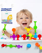 BUNMO Bath Toys Suction - Connect, Build, Create - Toddler Bath Toys - Hours of Fun & Creativity - Fine Motor Skills - Stimulating Sensory Toys - Non-Mouthable Toy 3+ - Smooth 24 Pack