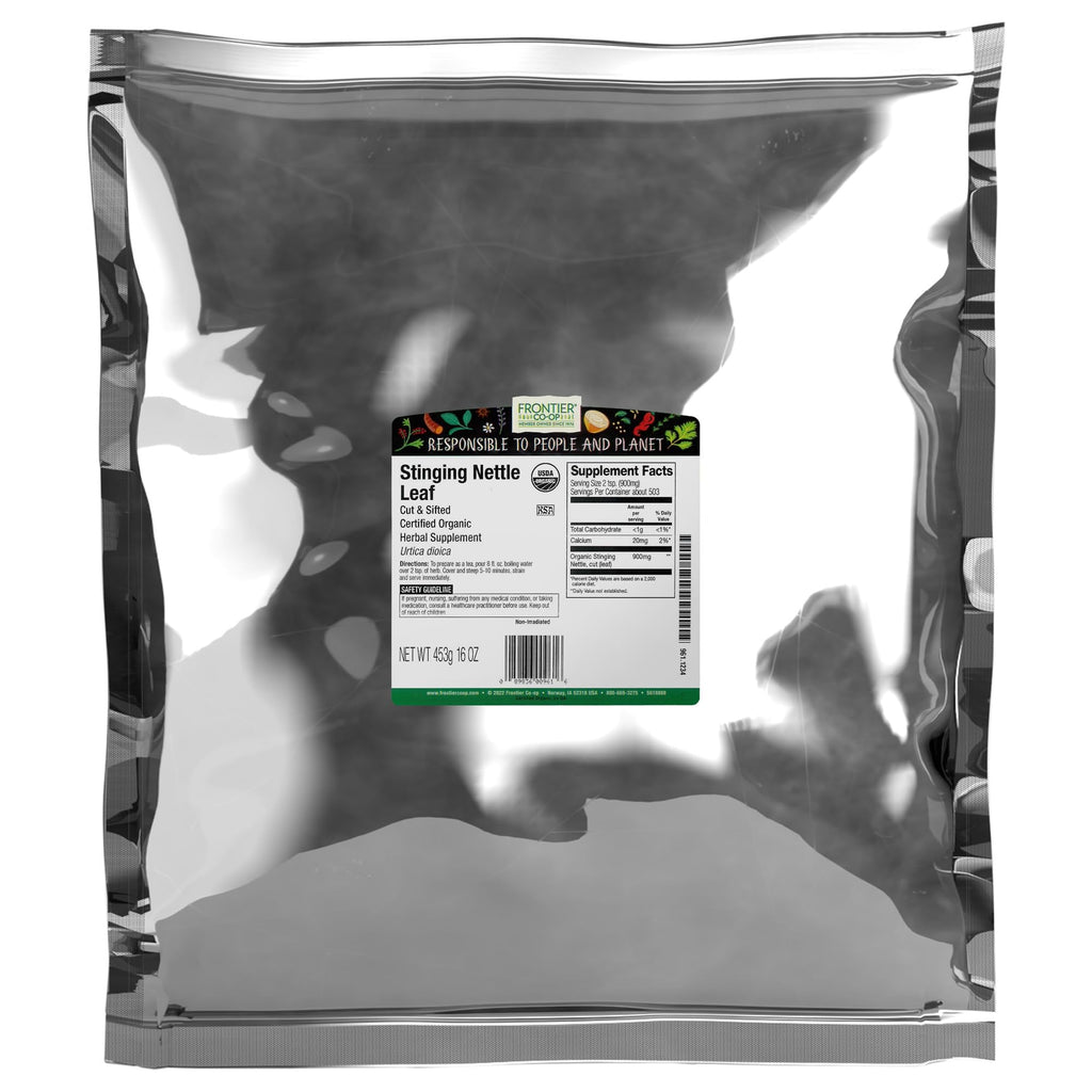 Frontier Co-op Organic Stinging Nettle Leaf, Cut and Sifted, for Making Nettle Tea, Kosher | 16 Ounce (Pack of 1)